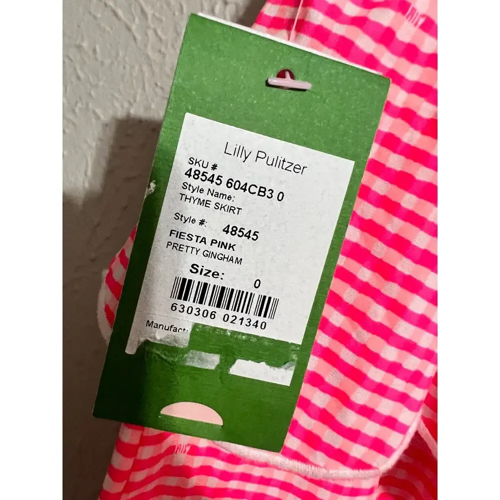 Lilly Pulitzer Thyme Skirt Fiesta Pink Pretty Gingham  0 NWT - Picture 5 of 7